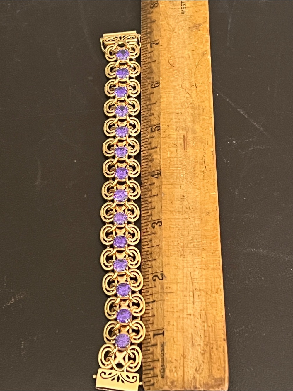 Vintage Purple Amethyst CZ Bracelet Gold Over 925 Silver - Picture 7 of 8
